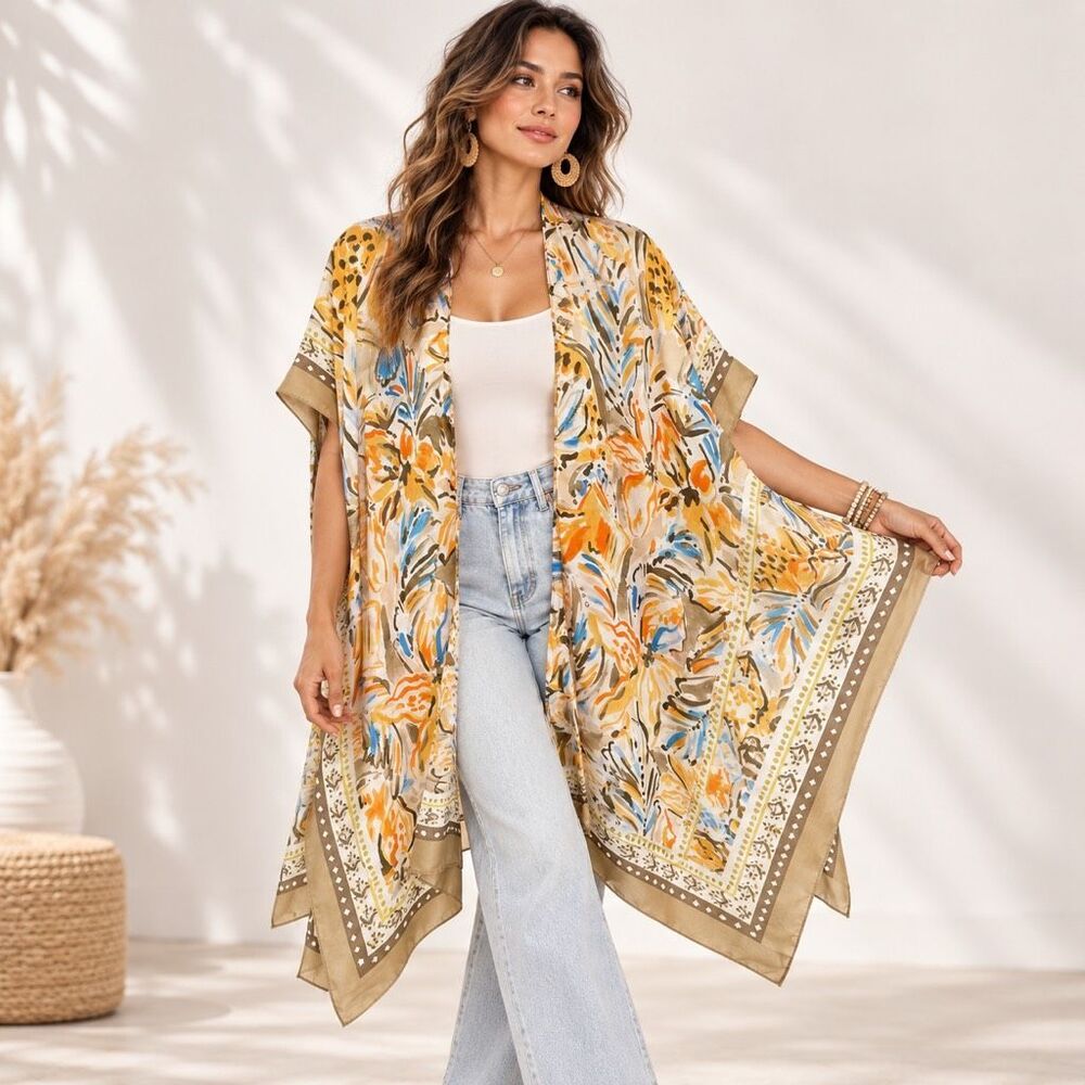 Boho Floral Kimono Duster One Size NWT Styliné Lightweight Cover Up